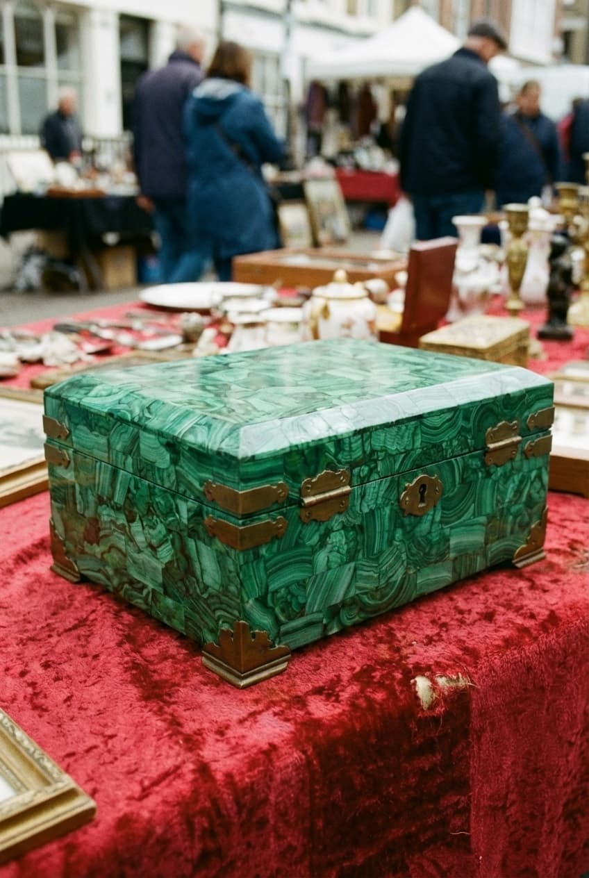 Шкатулка малахитовая с бронзовым замком, изображение 4 из 4